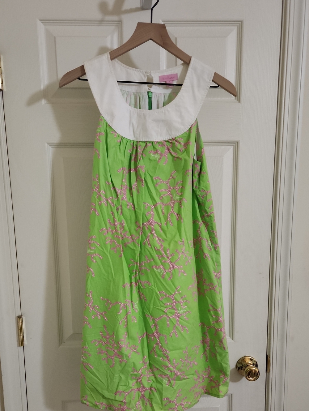 Lilly Pulitzer Lime Green Floral Print Dress with White Collar
